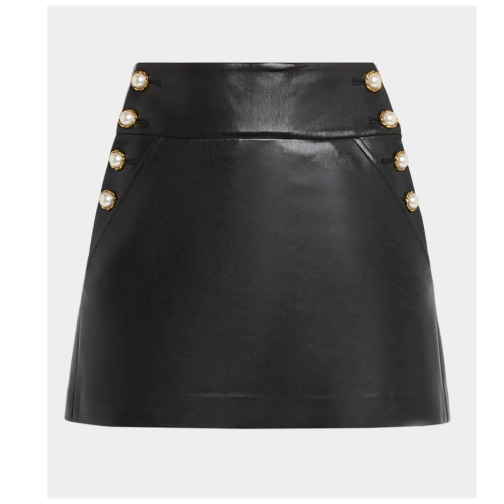 New ALICE + OLIVIA Donald High-Waisted Faux Vegan Leather Embellished Mini Skirt - Picture 2 of 16